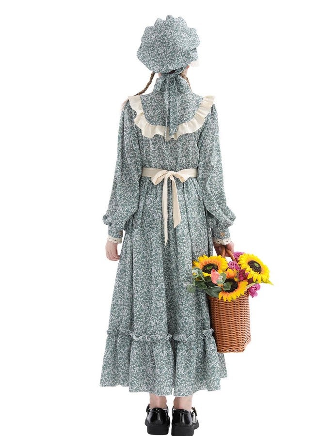 Nuoqi Prairie Dress Girls Colonial Pioneer Costume 1800s Victorian Dress for Girls 8-9, Blue - Image 4